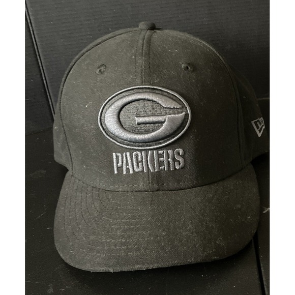 Green Bay Packers Football New Era 39Thirty Hat Cap 7 3/8 Fitted Black Grey - Picture 1 of 5